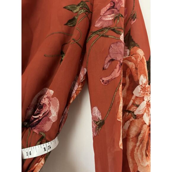 Baltic Born Dress Large Maxi Long Orange Floral Aline Long Sleeve Vneck New - Picture 12 of 13